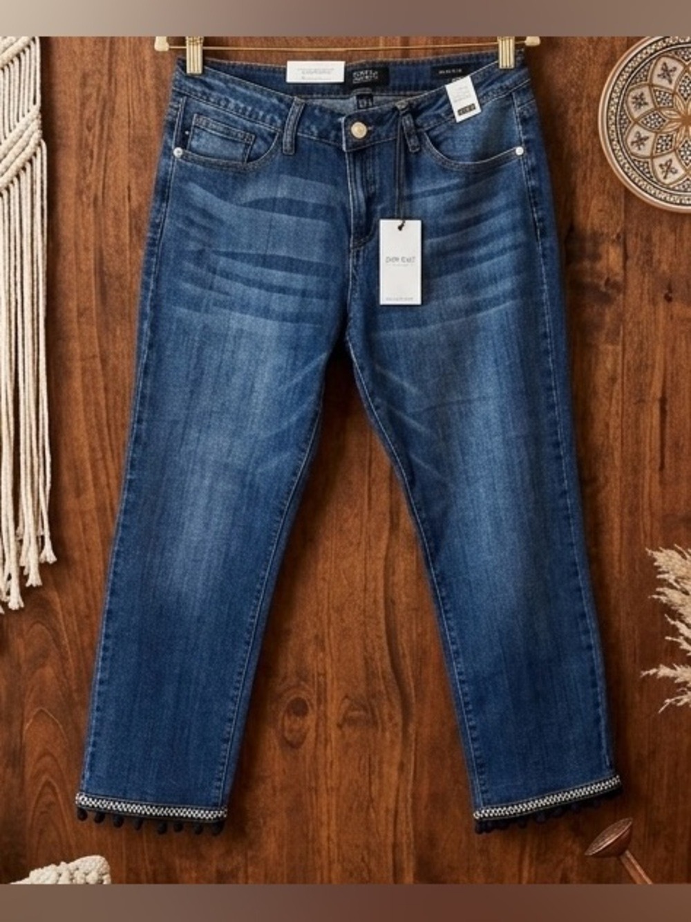Judy Blue Mid Rise Straight Fit Jeans Size 9/29 Fringed Boho Denim Crop Stretch - Picture 1 of 11